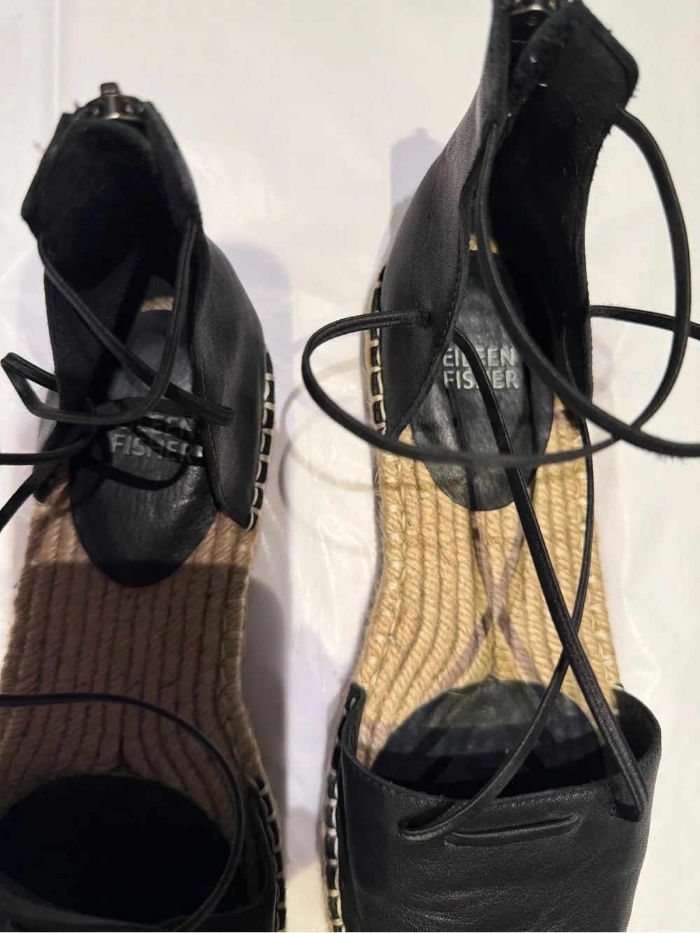 Eileen Fisher Black Lace-Up Espadrille Flats - Women's 8.5 Quiet Luxury